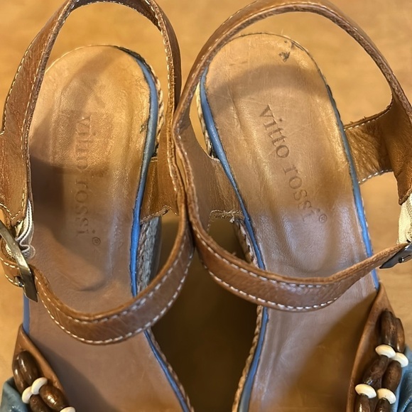 Gianvito Rossi Blue & Brown Leather High Platform Sandals  size 38 (7.5) - Picture 10 of 10